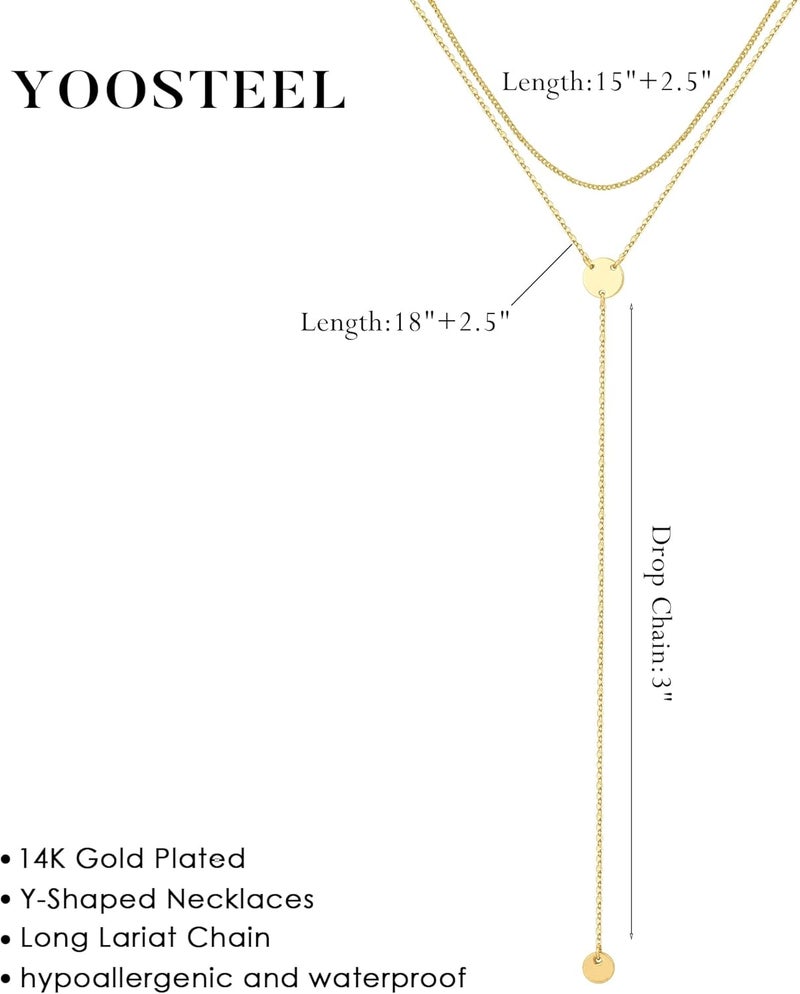 Yoosteel Long 14K-Gold-Plated Necklace for Women - Valentines Day Gifts Dainty Y-Shaped Necklaces Lariat Drop Chain Simple Jewelry Trendy Gift for Women - Image 5